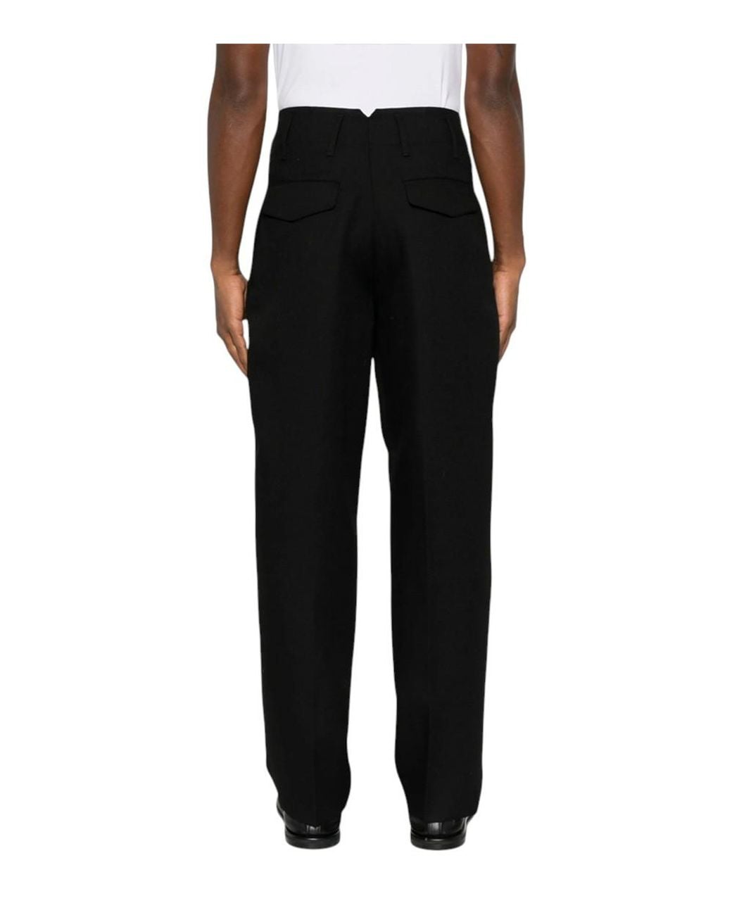 AMI Black Solid Pleated Trousers for men