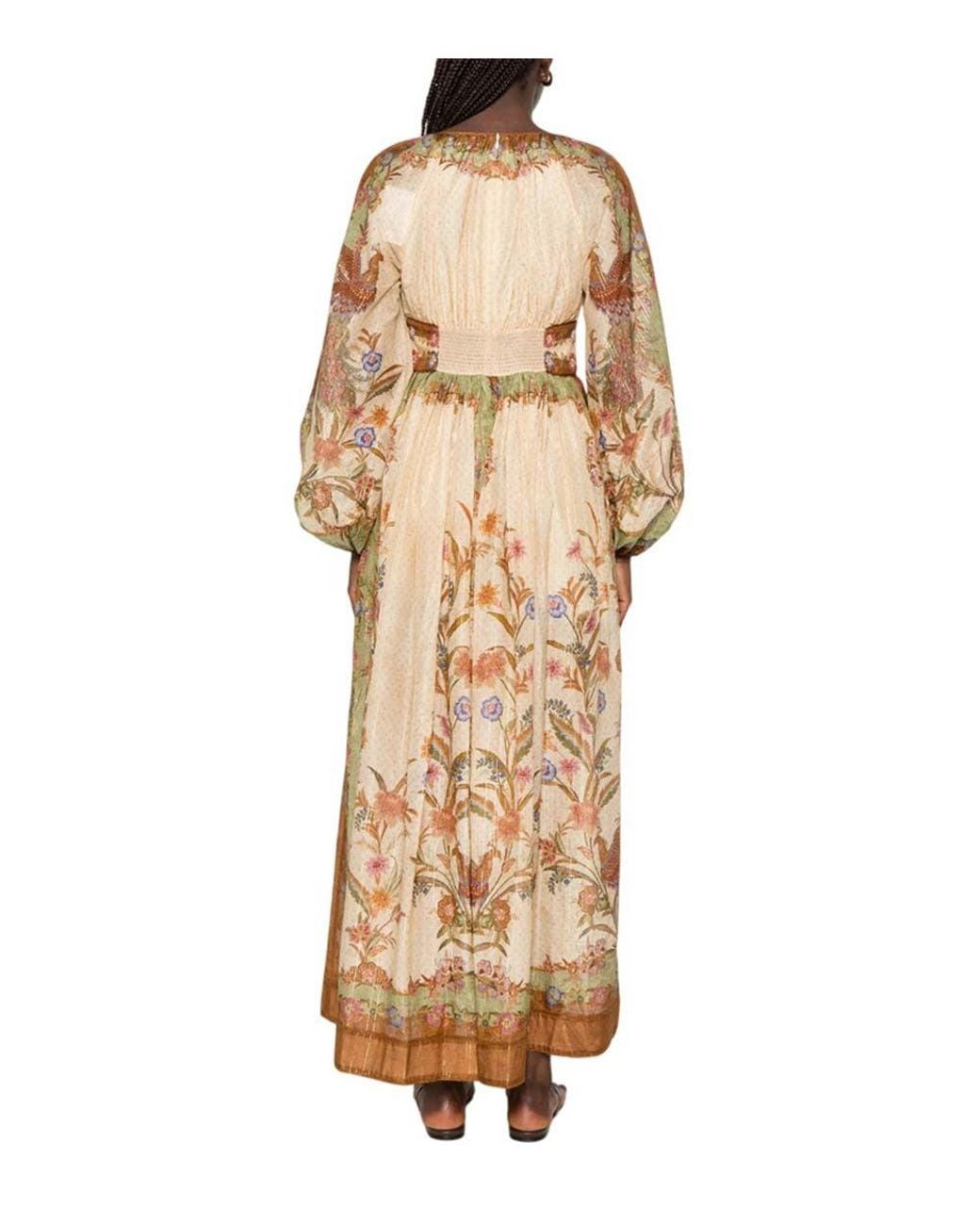 Zimmermann Natural Floral Round Neck Maxi Dress