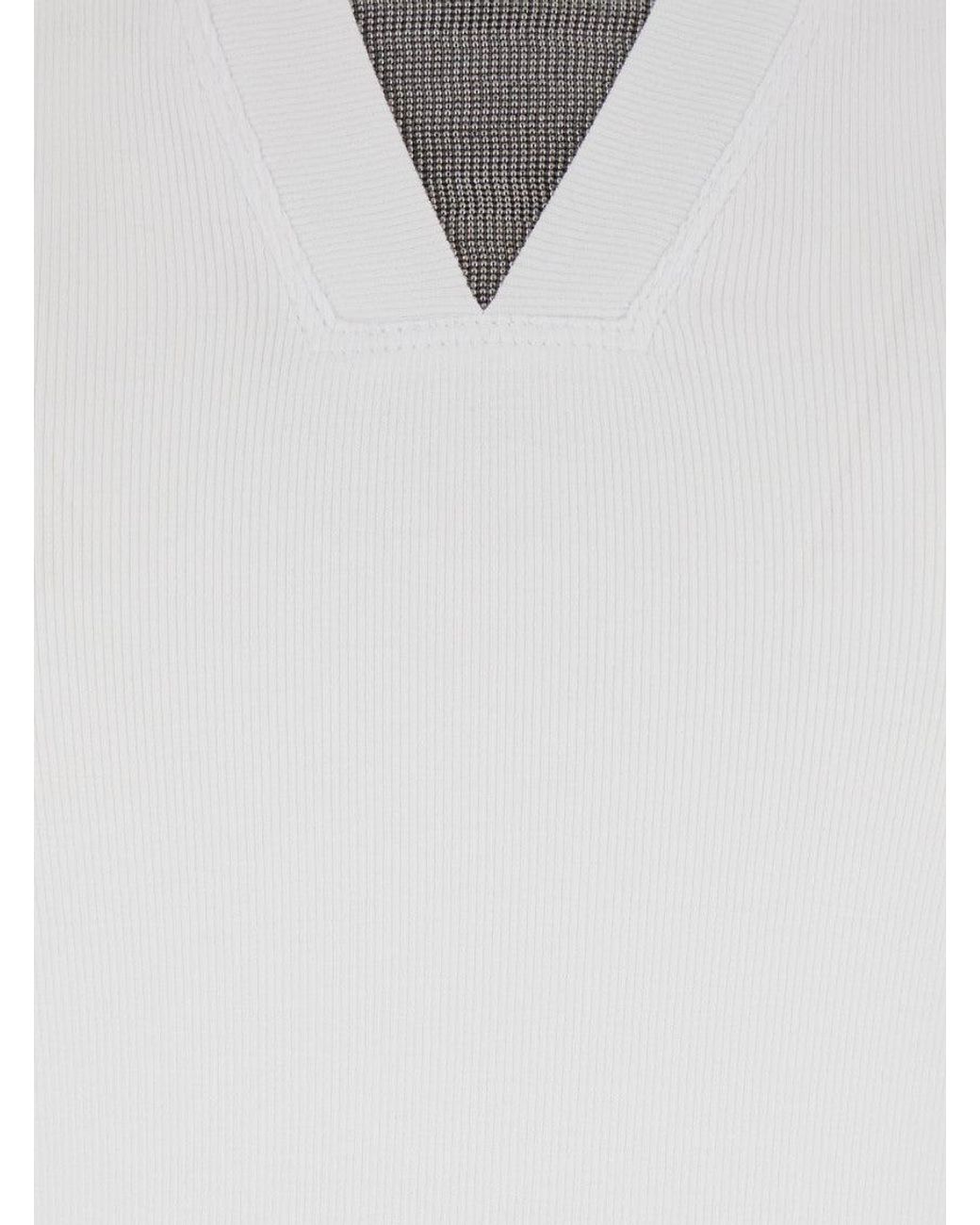 Brunello Cucinelli White V-Neck Tank Top
