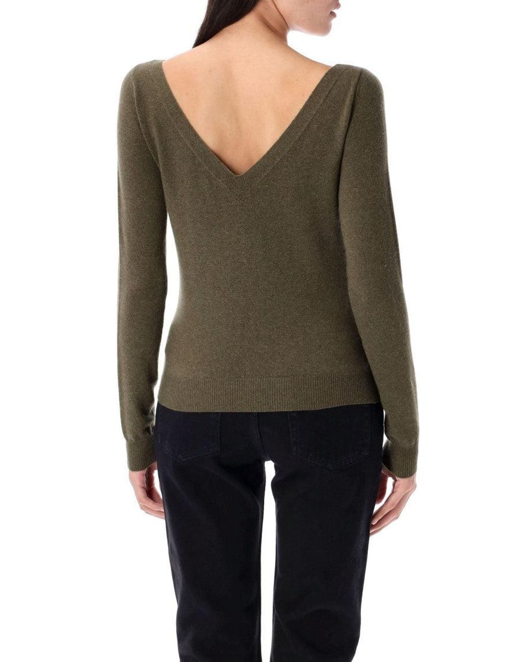 Saint Laurent Green Khaki V-Neck Sweater