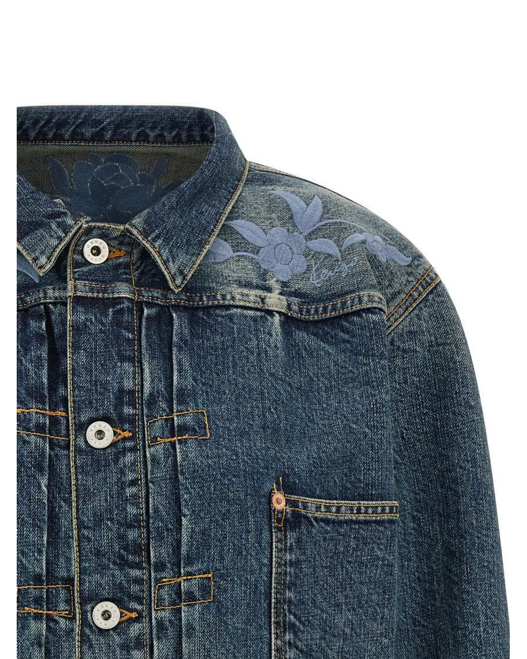KENZO Blue Floral Embroidery Denim Jacket for men