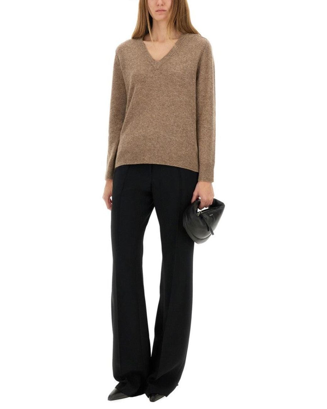 Aspesi Natural Relaxed Fit Wool Blend Sweater With V-Neckline