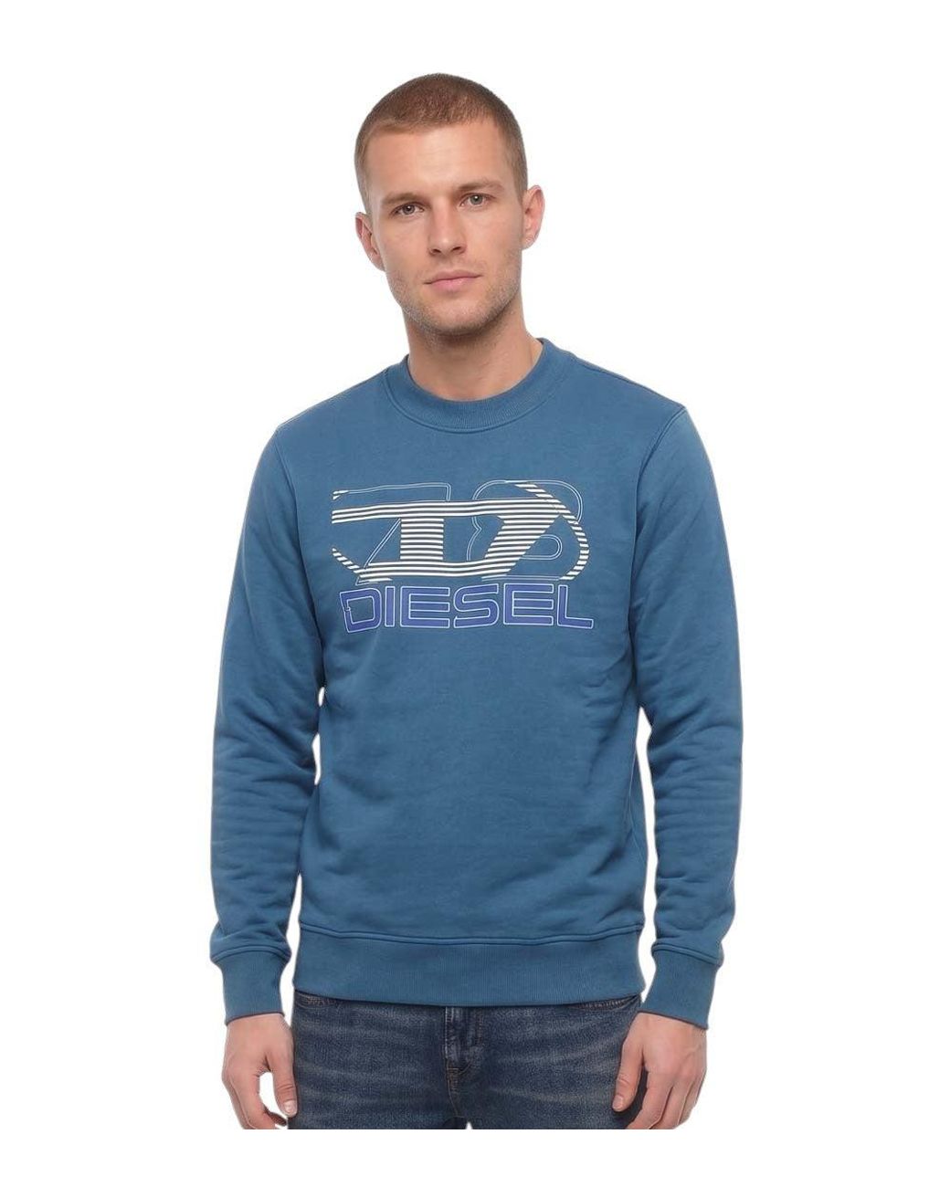 DIESEL Blue Crew Neck Sweatshirt for men