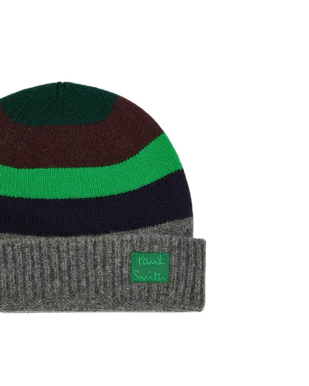 Paul Smith Green Striped Beanie Cap for men