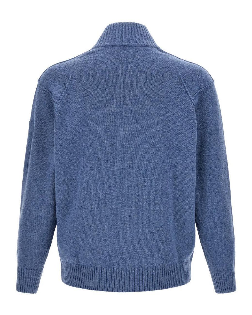 C P Company Blue Knitted Zip-Up Cardigan for men