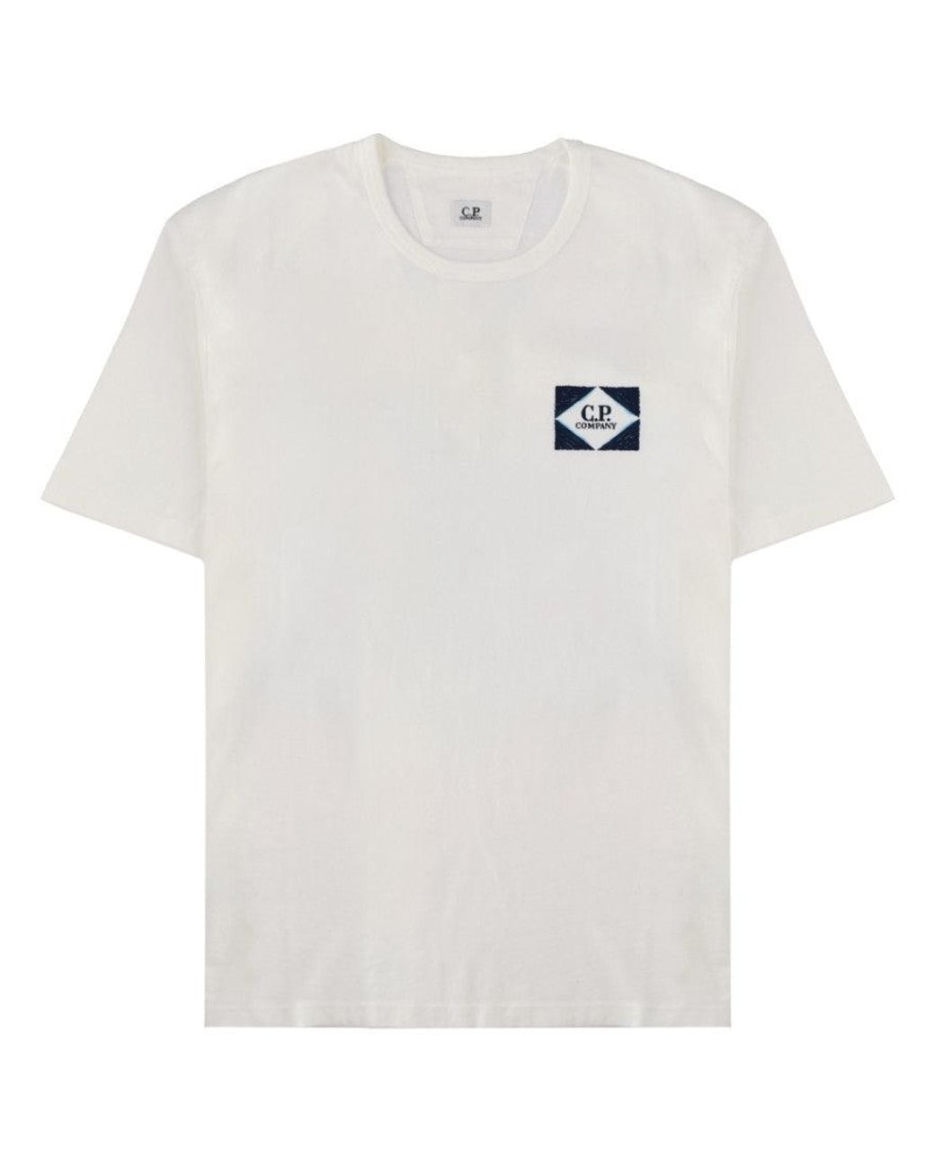 C P Company White Logo Crew Neck T-Shirt for men