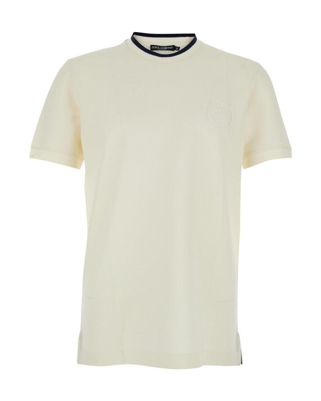 Dolce & Gabbana Natural Crew-Nwck T-Shirt With Logo On Front for men