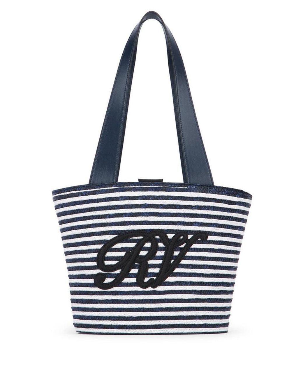 Roger Vivier Blue Striped Top Zip Tote