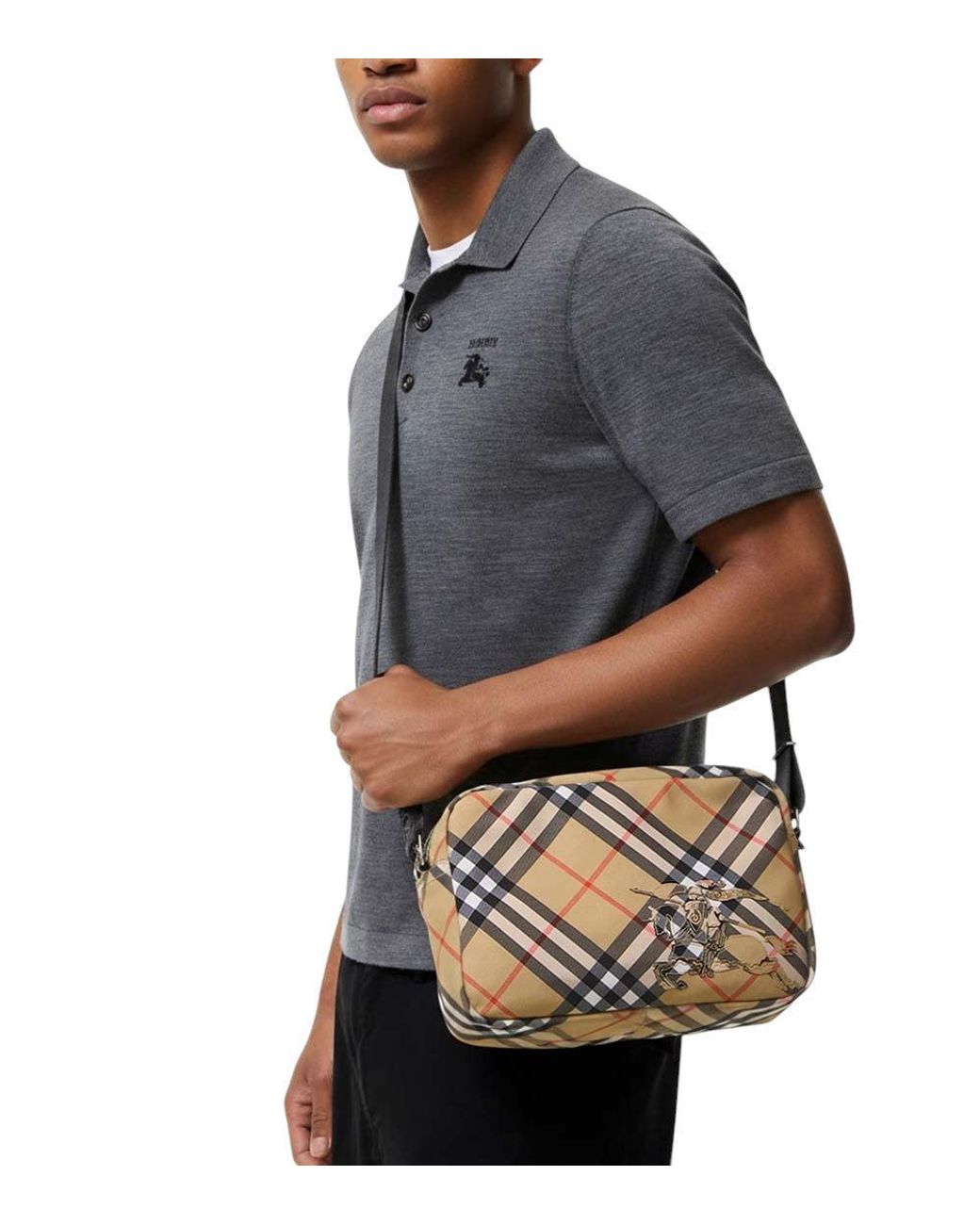 Burberry Gray Check Small Crossbody Bag for men