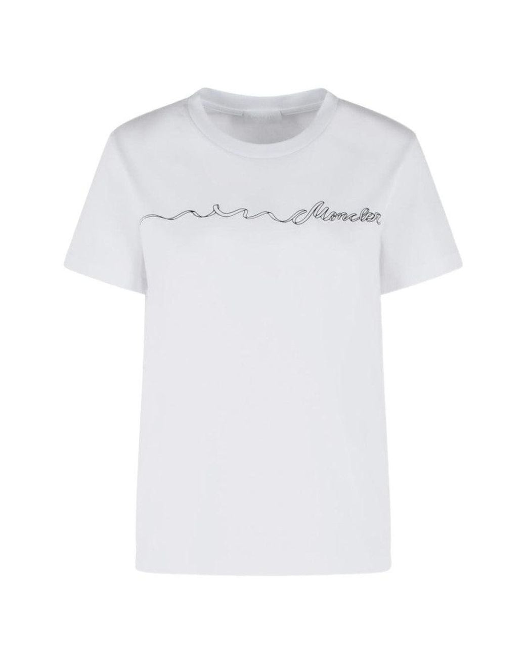 Moncler White Crew Neck Logo T-Shirt