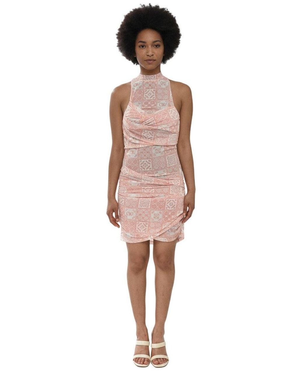 Off-White c/o Virgil Abloh Pink Mock Collar Mini Dress