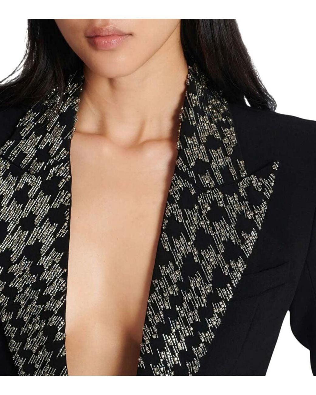 Balmain Black Embroidered Peaked Lapel Blazer