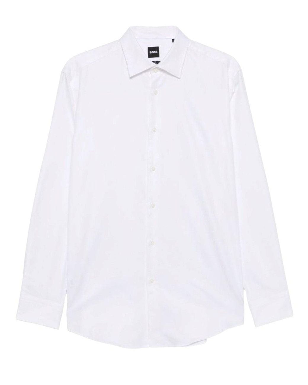 Boss White Slim Solid Shirt for men
