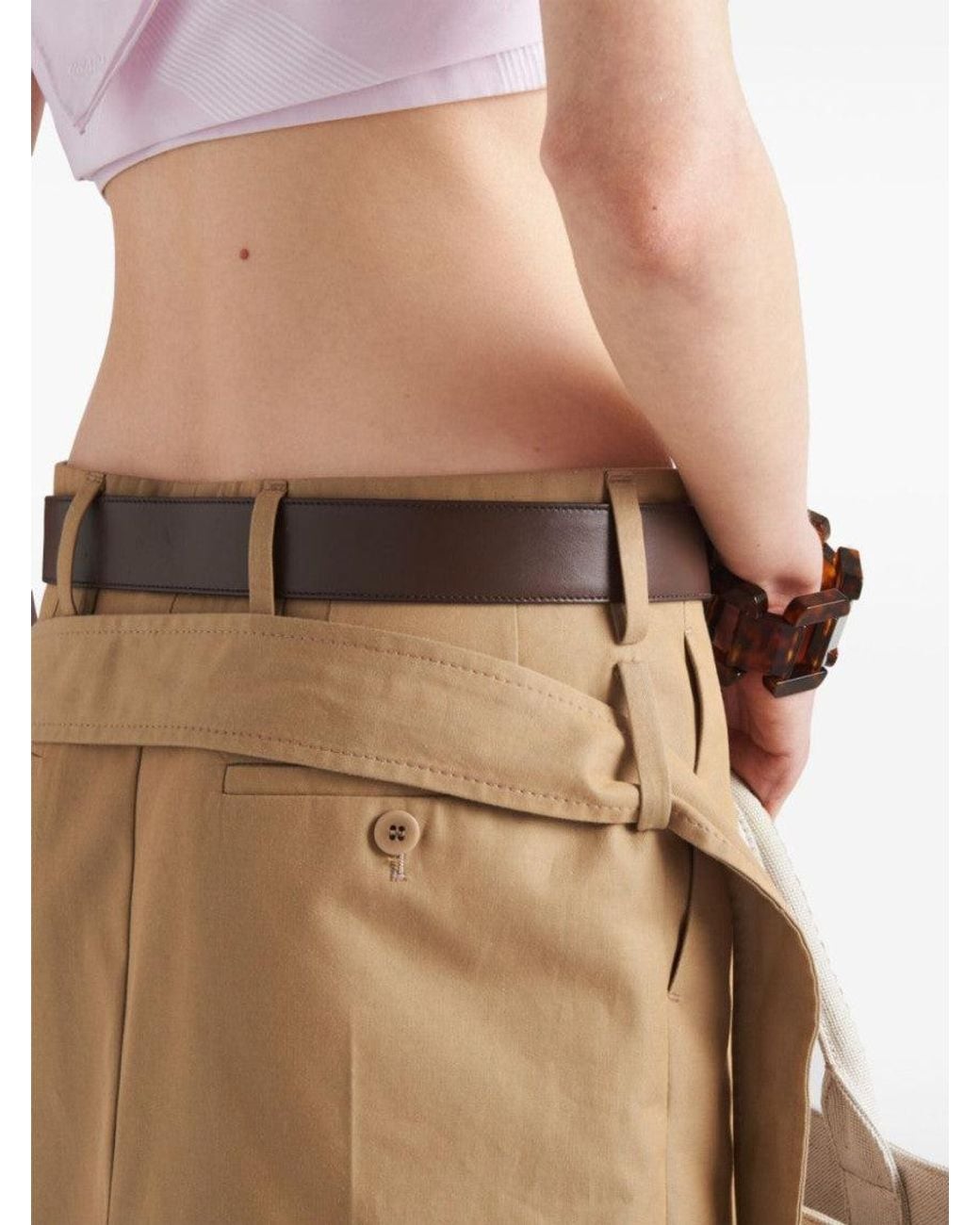 Prada Natural Belted Midi Skirt