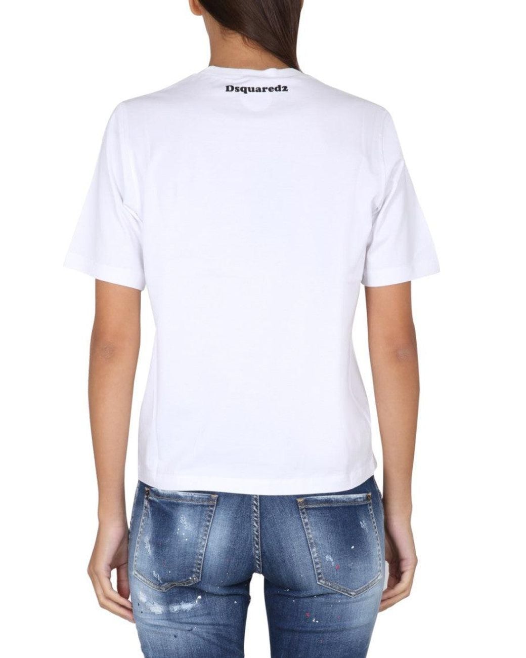 DSquared² White Graphic Crew Neck T-Shirt