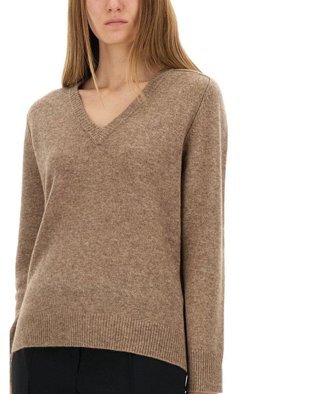 Aspesi Natural Relaxed Fit Wool Blend Sweater With V-Neckline