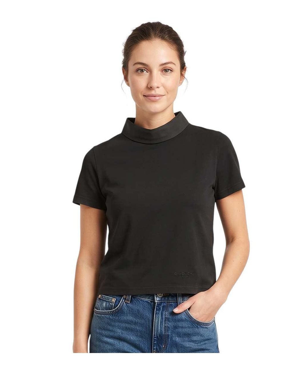 Givenchy Black Solid Mock Collar T-Shirt