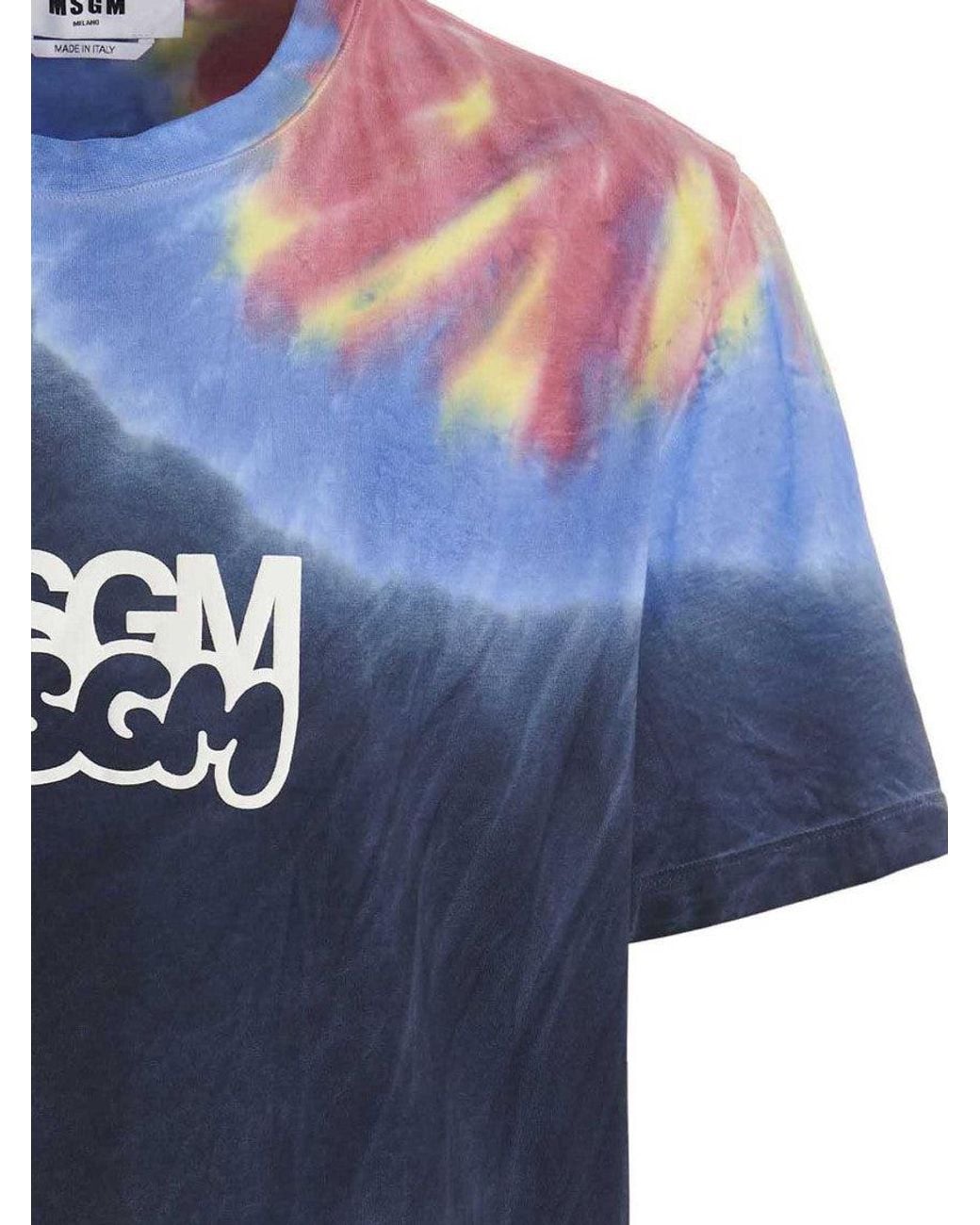 MSGM Blue Graphic Crew Neck T-Shirt for men