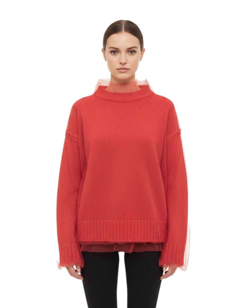 MSGM Red Knitted Mock Collar Sweater