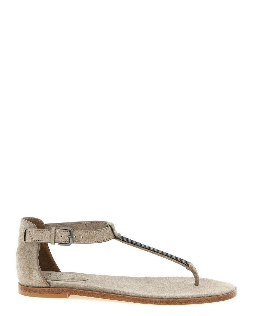 Brunello Cucinelli Natural Ankle-Strap Sandals