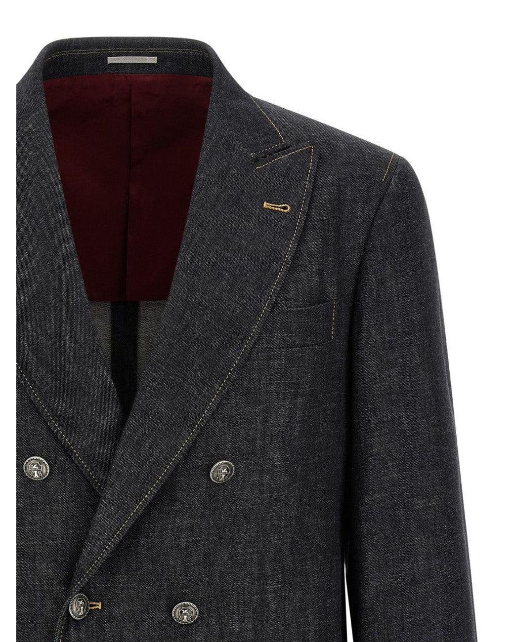 Brunello Cucinelli Black Dark Peaked Lapel Blazer for men
