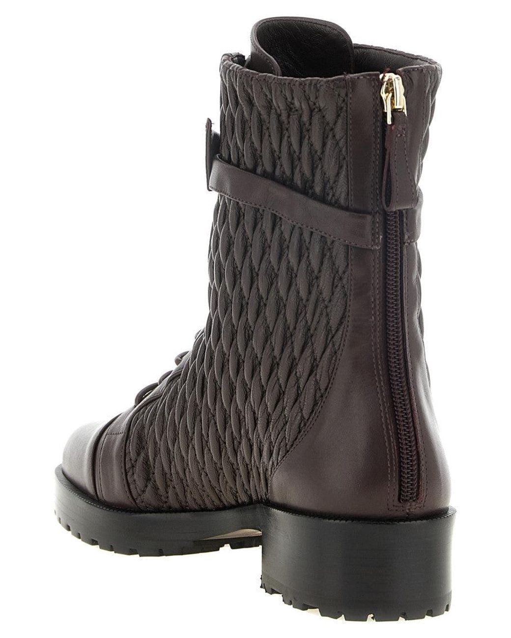 Alexandre Birman Brown Dark Quilted Clarita Combat Boots