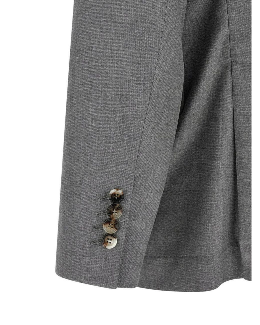 Brunello Cucinelli Gray Virgin Wool Hopsack Blazer for men