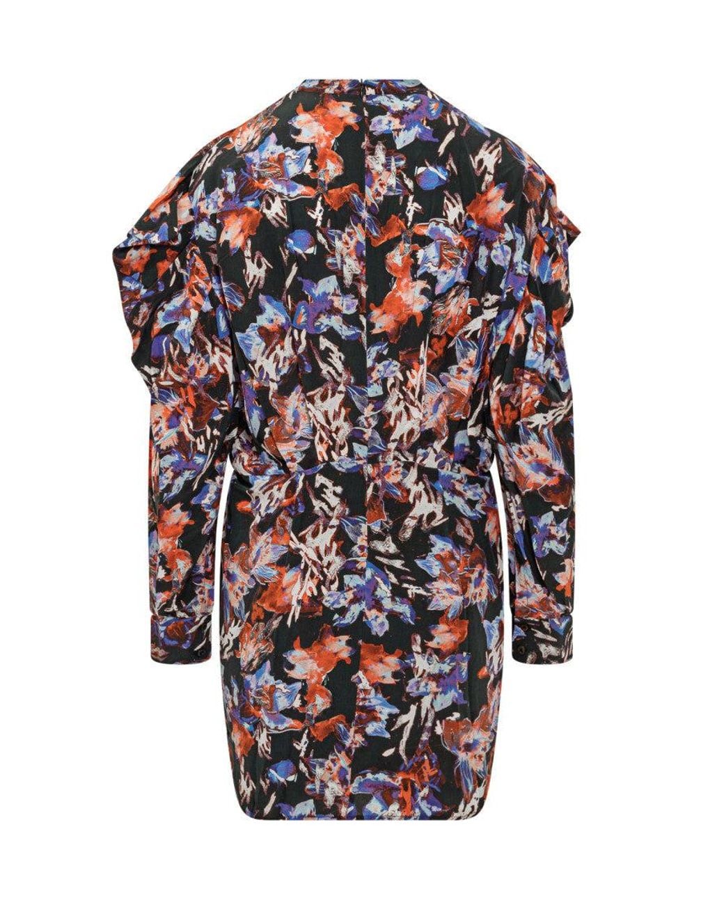 IRO Blue Multicolour Floral Mock Collar Midi Dress