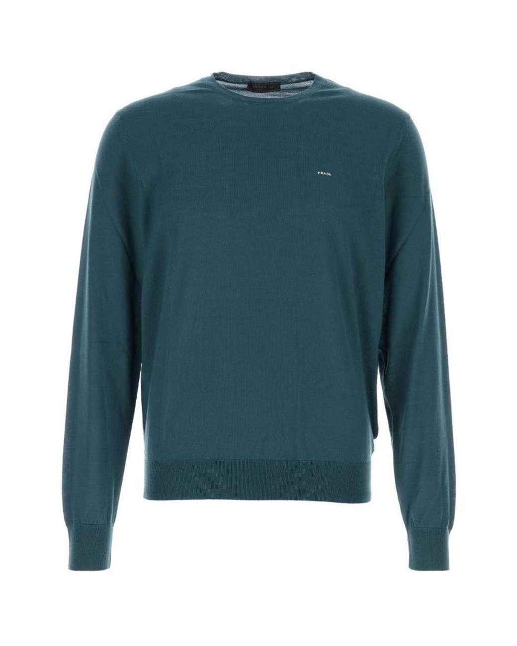 Prada Blue Crew Neck Sweater for men