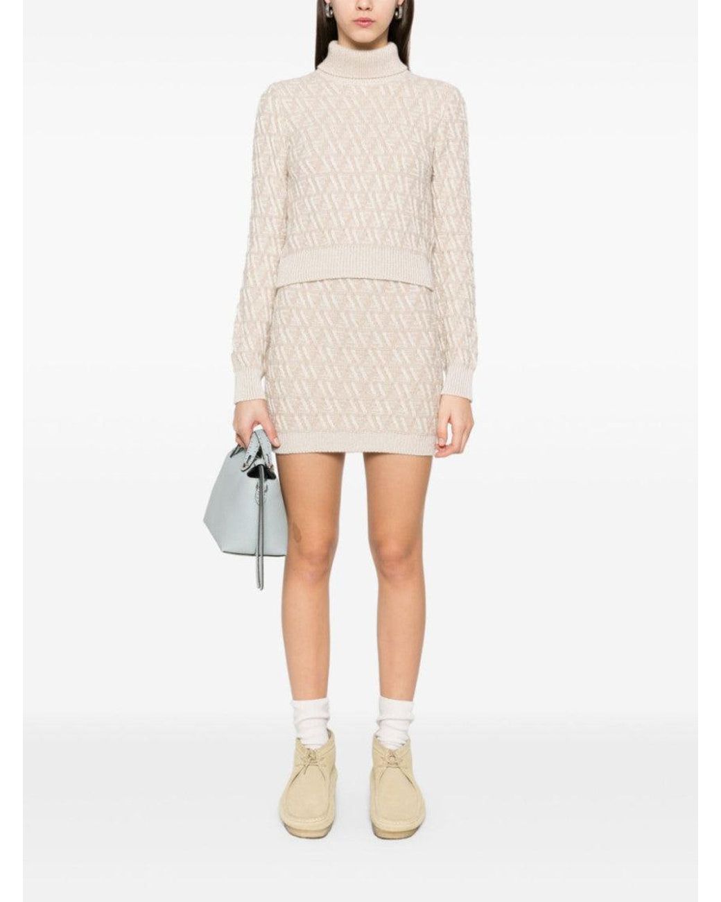 Fendi Natural Ff Cashmere And Wool Mini Skirt