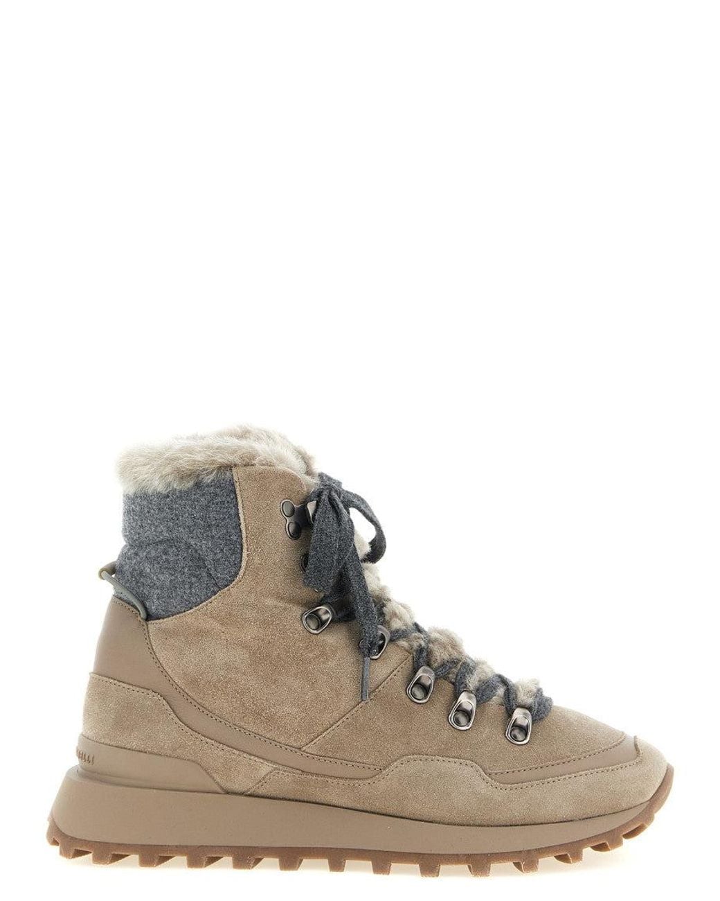 Brunello Cucinelli Natural Lace-Up Ankle Boots
