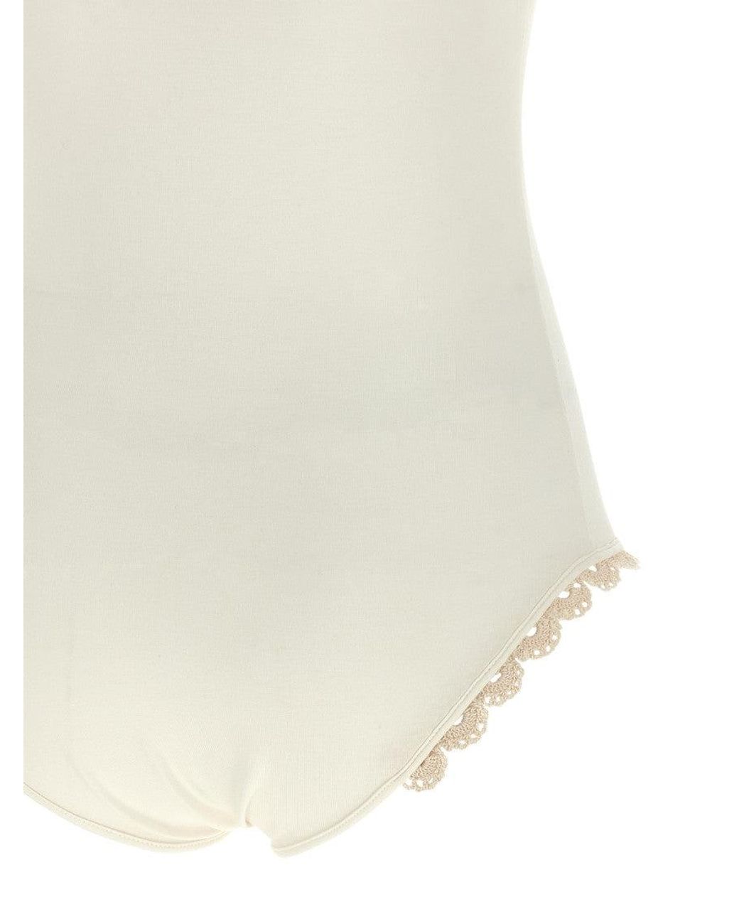 Magda Butrym White 01' Viscose Polo-Style Bodysuit With Handmade Crochet Lace