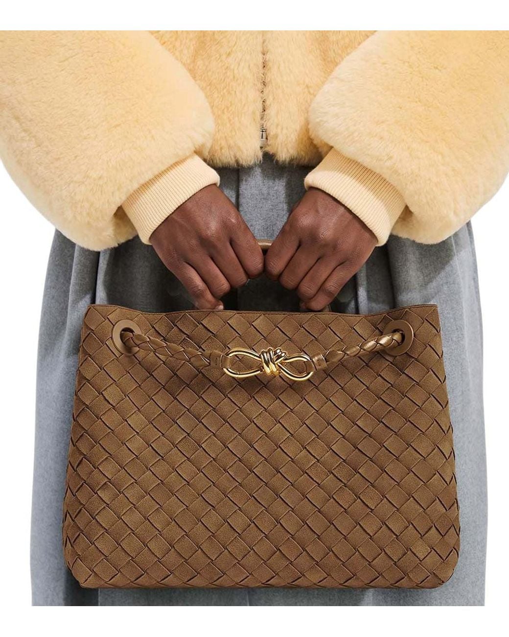 Bottega Veneta Brown Dark Andiamo Medium Satchel