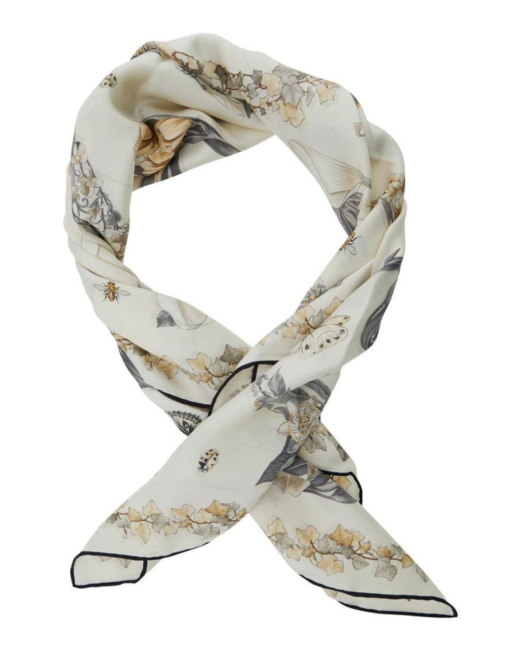 Ferragamo Gray Silk Scarf Floral Print