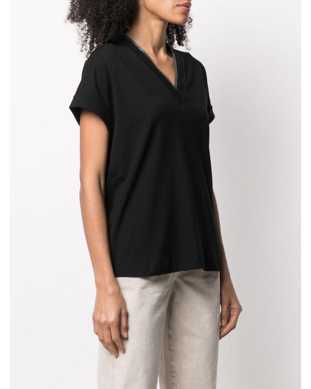 Brunello Cucinelli Black V-Neck Top