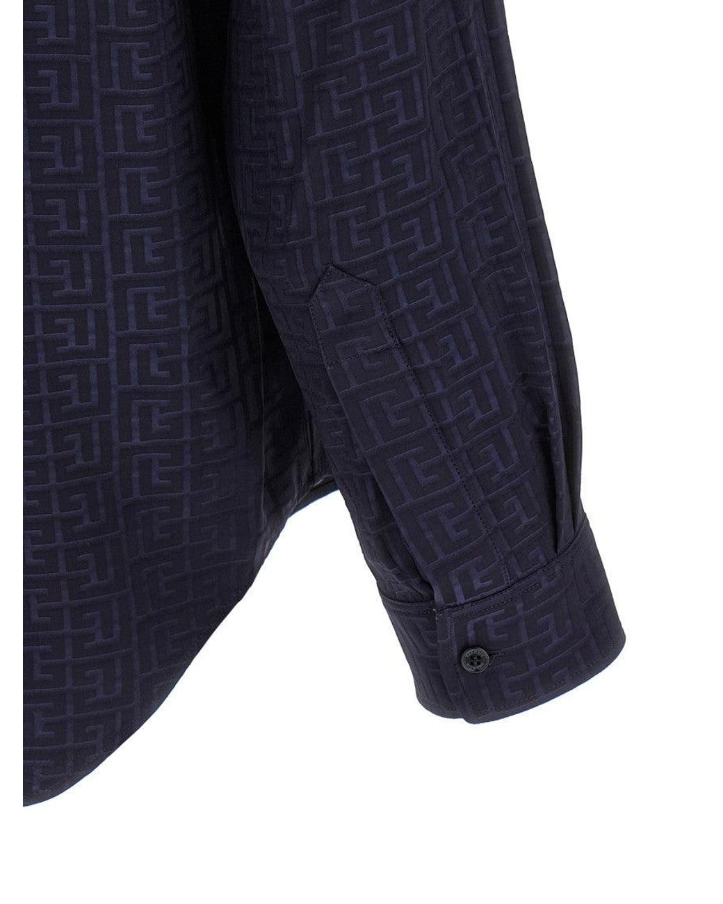 Balmain Blue Jacquard Monogram Shirt Shirt And Blouse for men