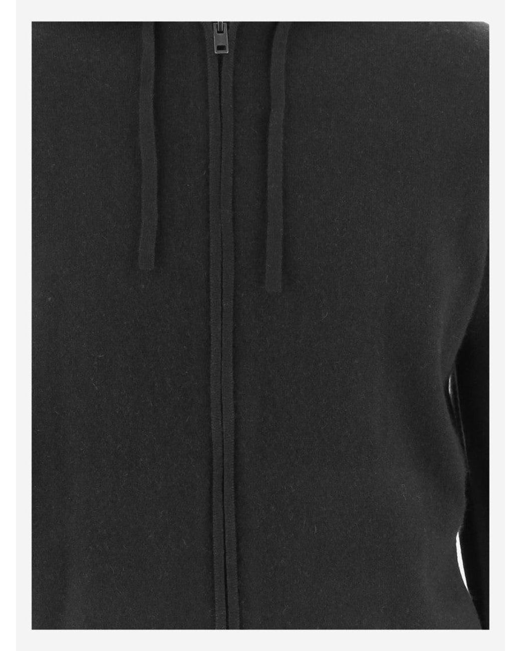 Vince Black Wool Zip-Up Hoodie for men