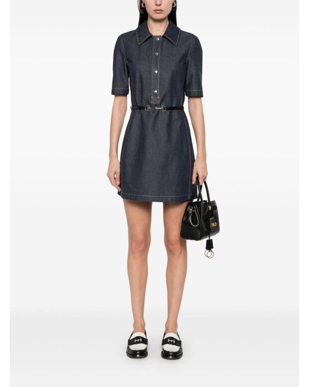 Gucci Denim Mini Dress With Horsebit in Blue | Lyst