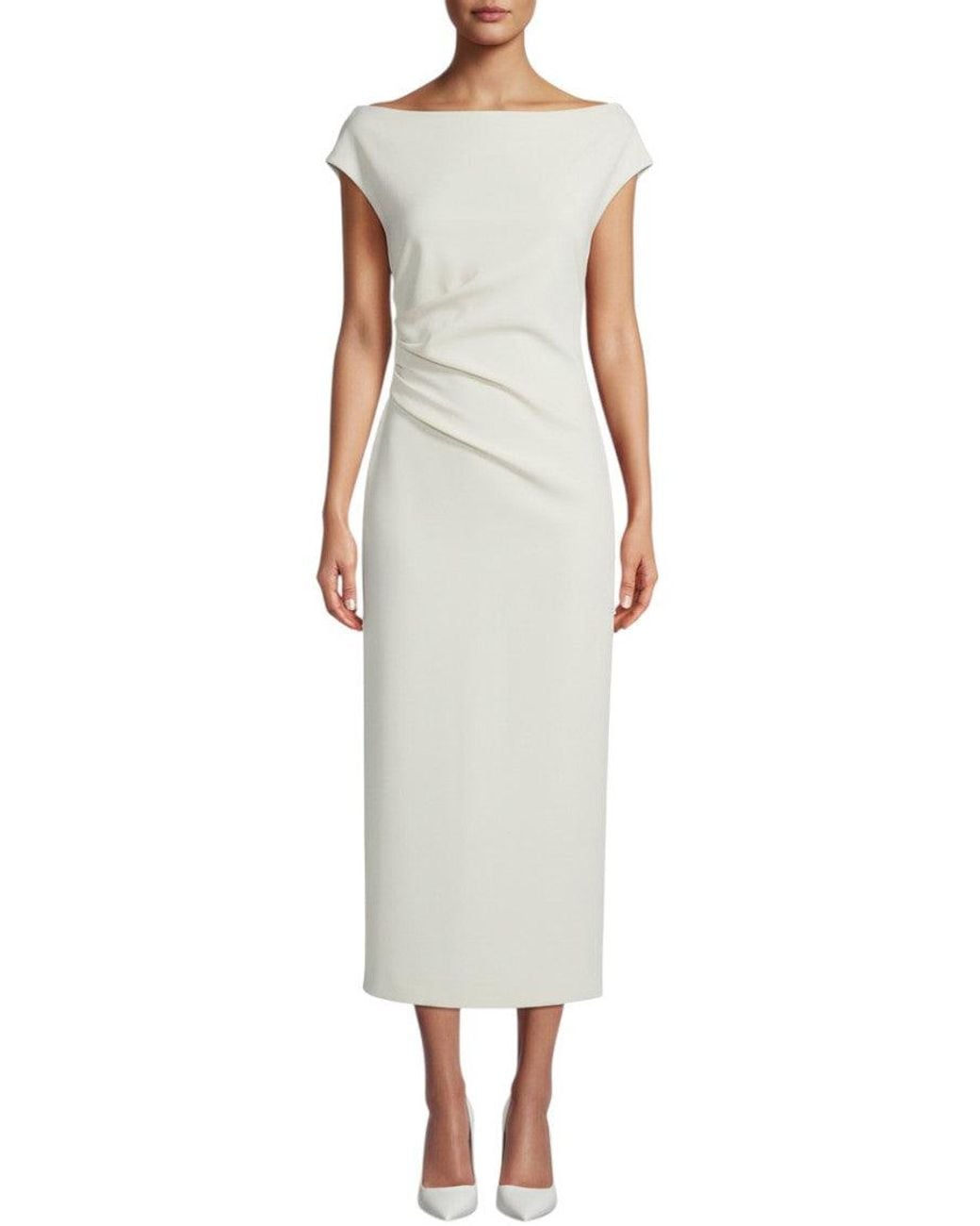 P.A.R.O.S.H. White Boat Neck Midi Dress