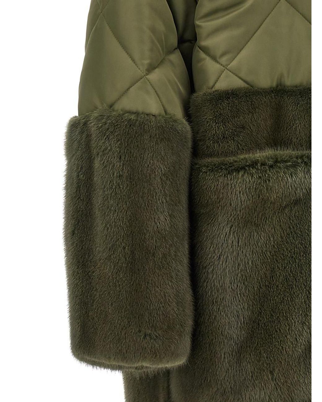 Blancha Green Nylon Diamond-Visone Long Down Jacket