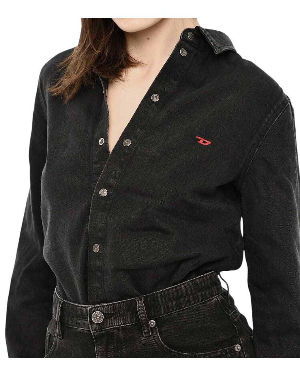 DIESEL Black Solid Shirt Collar Mini Dress