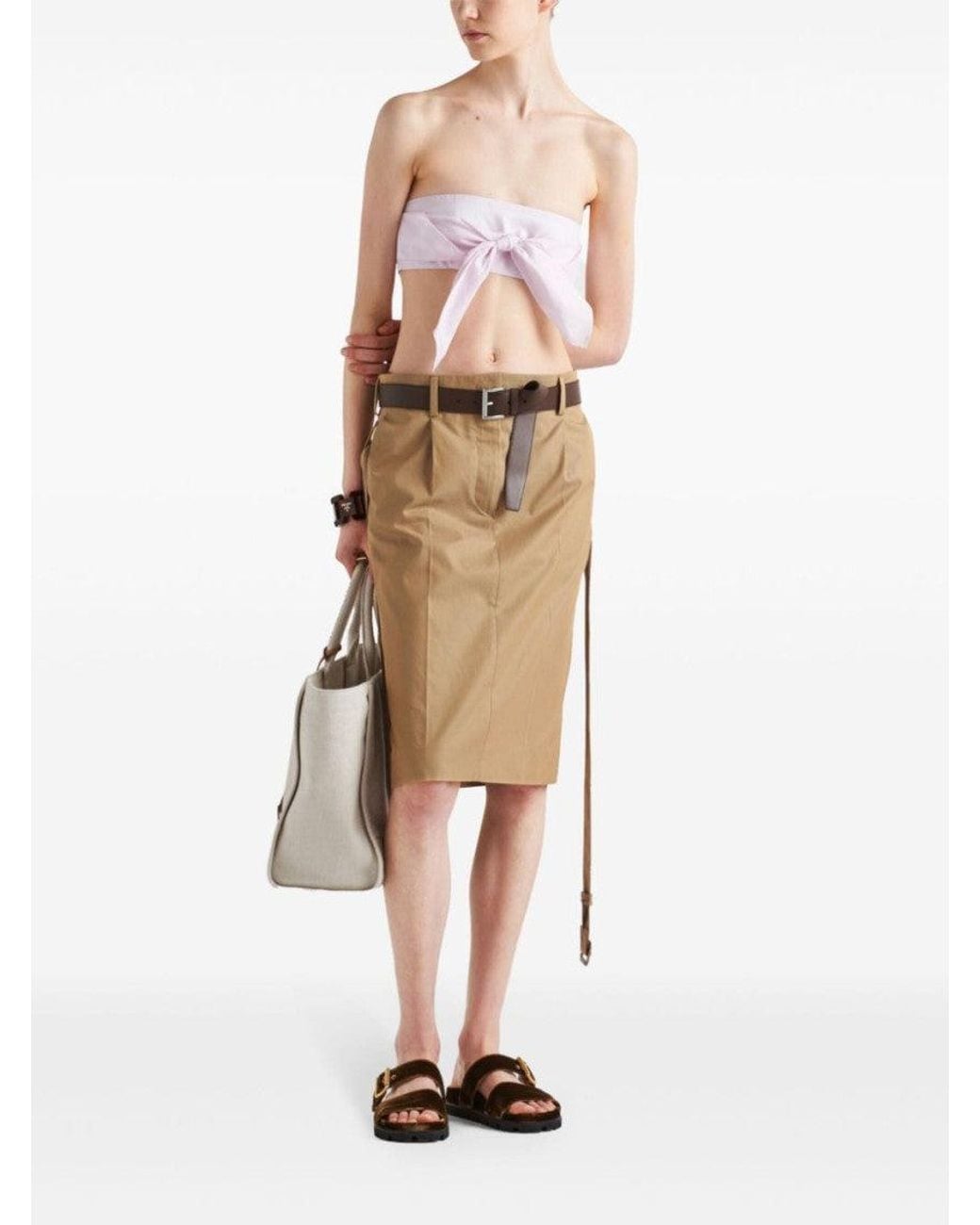 Prada Natural Belted Midi Skirt