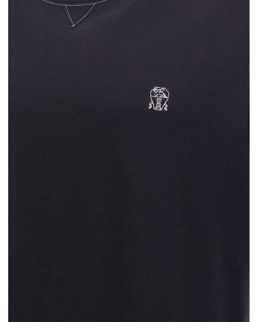 Brunello Cucinelli Black Logo Embroidery T-Shirt for men