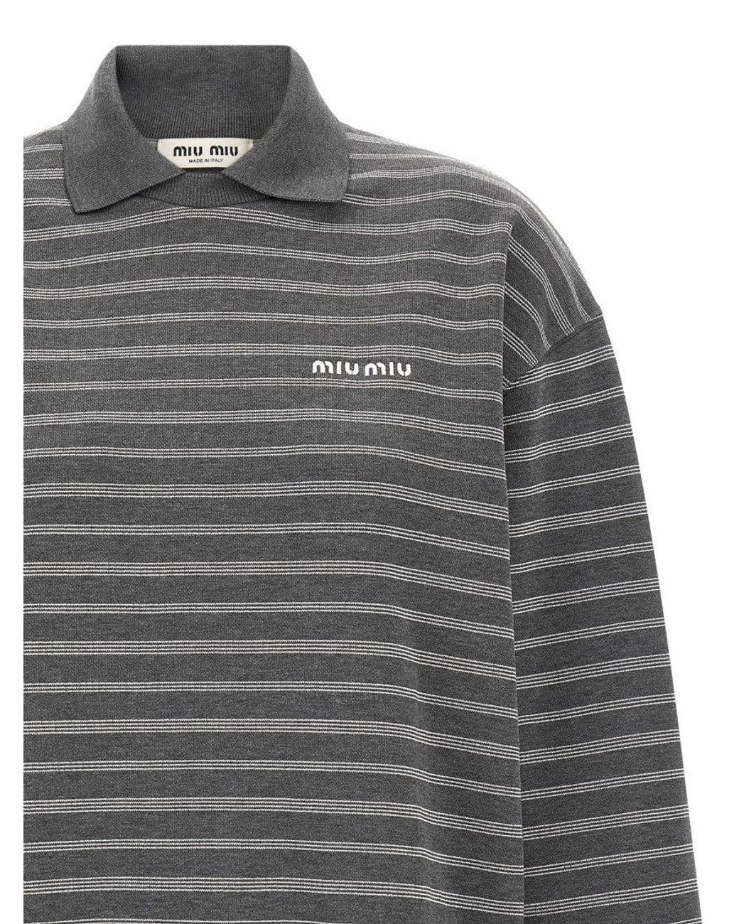 Miu Miu Gray Stripes Shirt Collar Sweatshirt