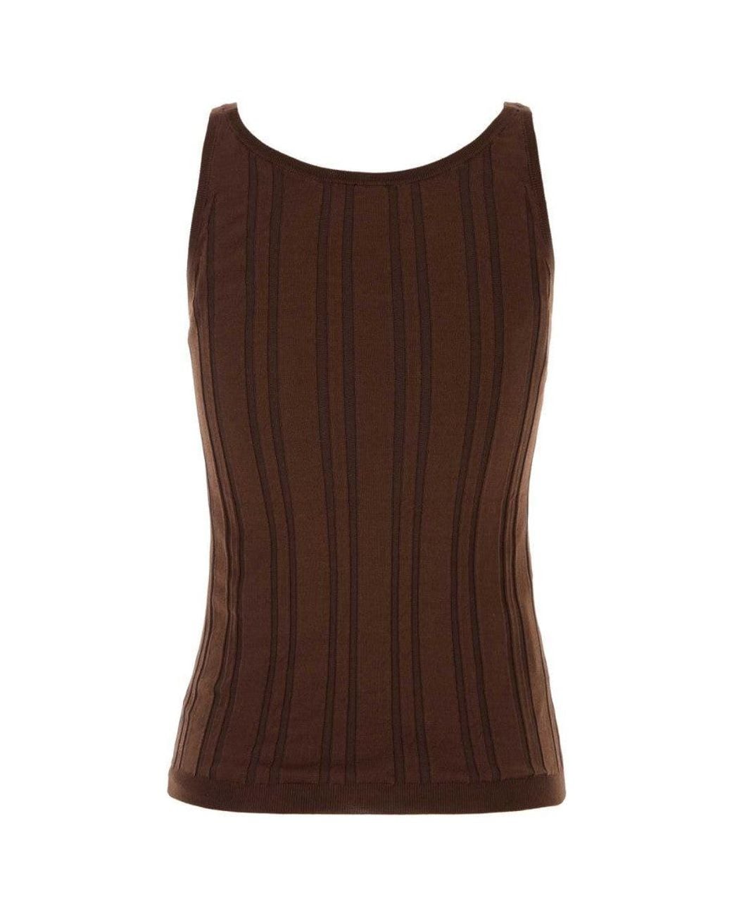 Prada Brown Prada Ribbed Cotton-Nylon Knit Tank Top