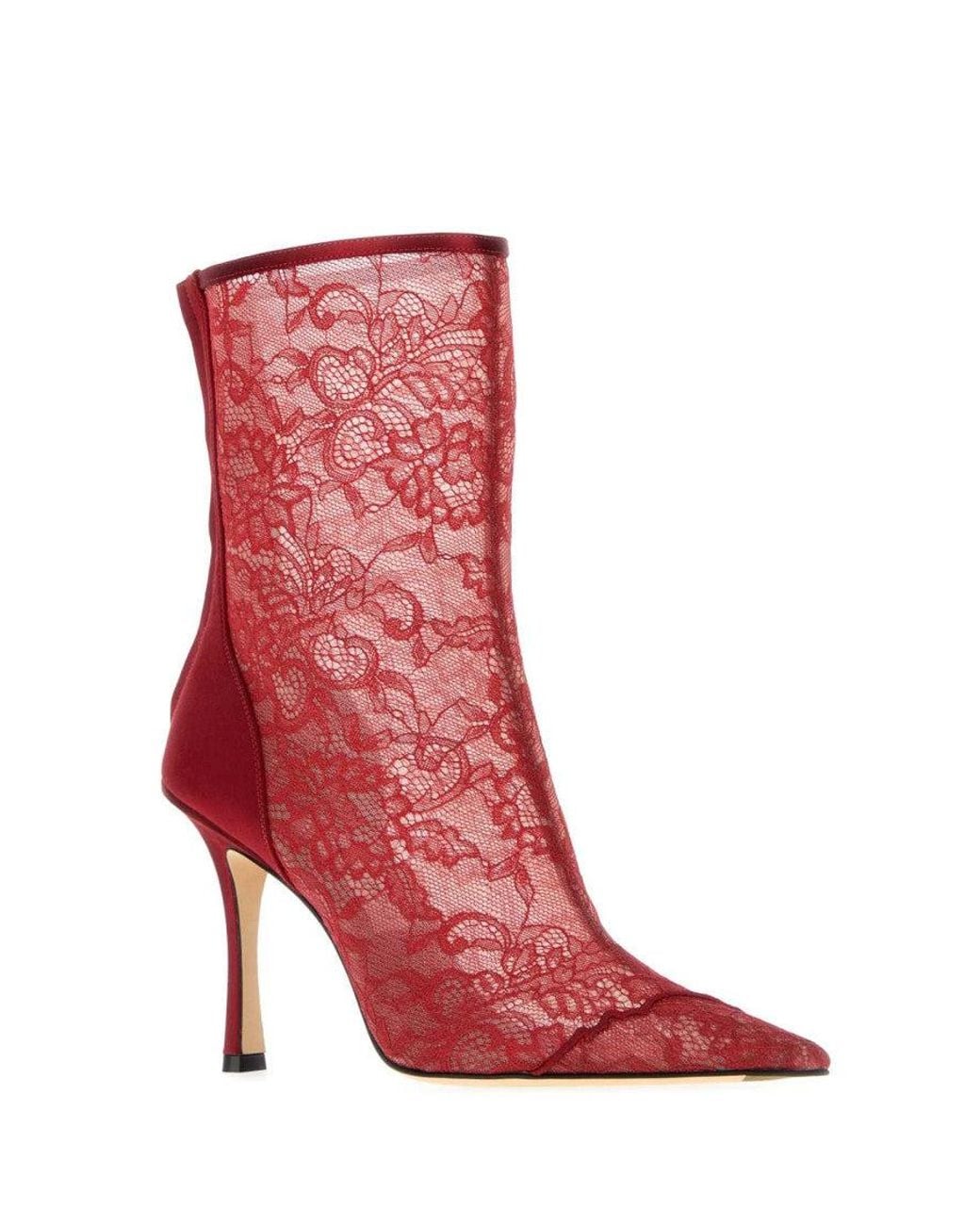 Jimmy Choo Red Lace Faiz Boots