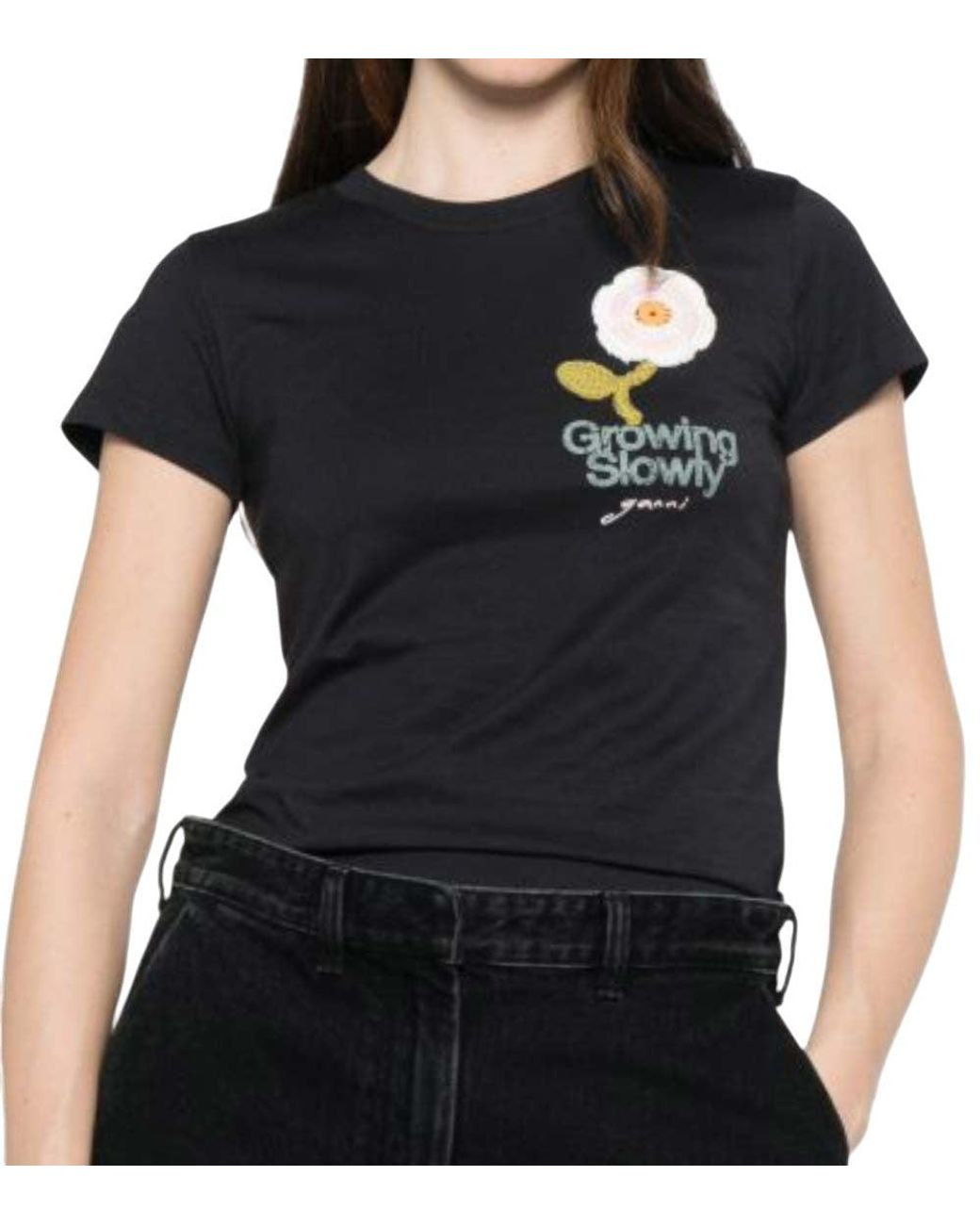 Ganni Black Graphics Crew Neck T-Shirt