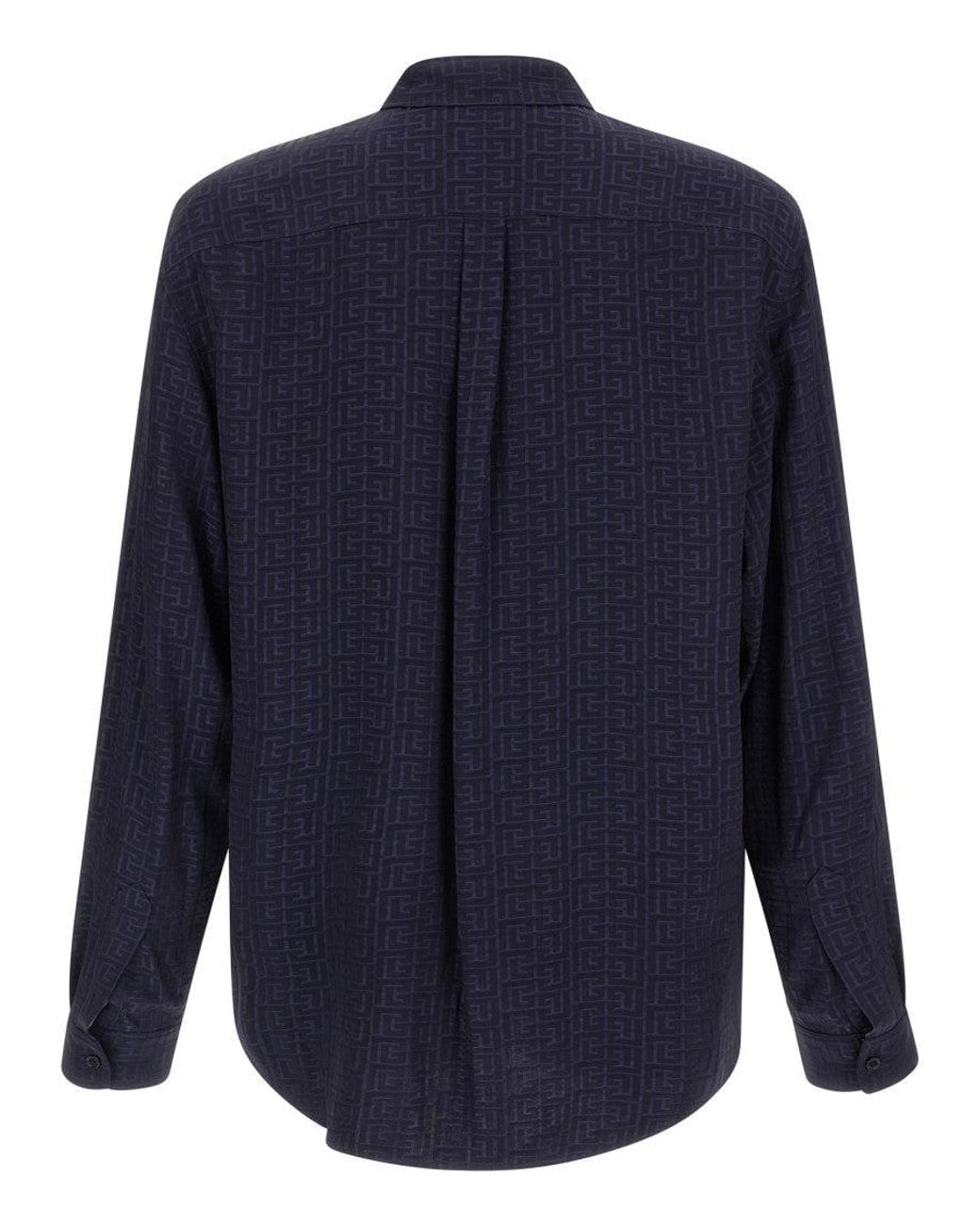 Balmain Blue Jacquard Monogram Shirt Shirt And Blouse for men