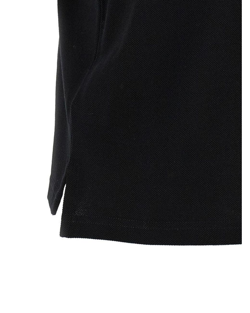 Saint Laurent Black Cassandre Embroidered Polo Shirt
