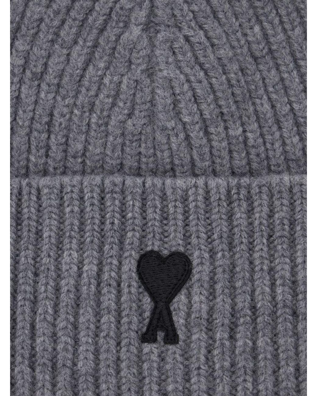 AMI Gray Light Logo Beanie Cap for men